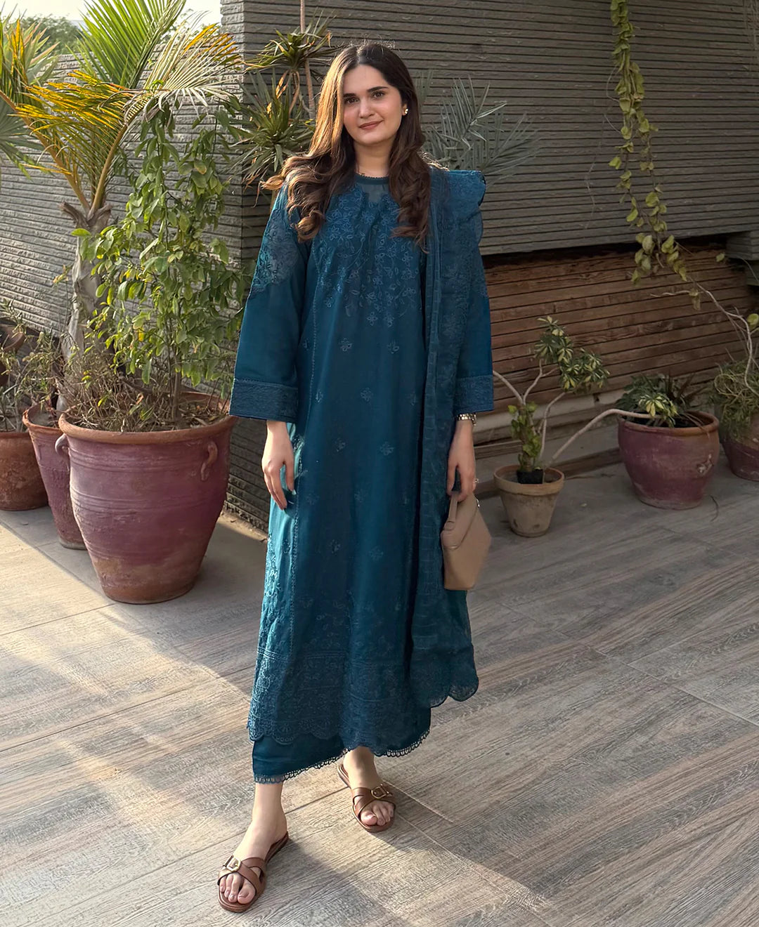 Elegant Teal Embroidered 3-Piece