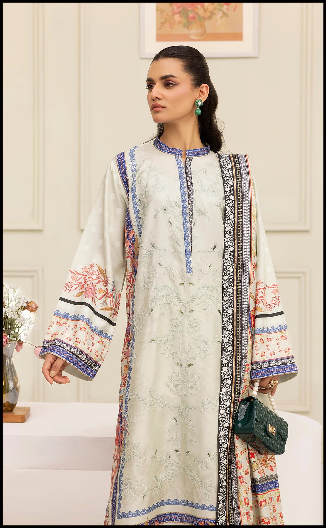 Winter Printed 2 Piece Khaddar Suit – Soft Cream Elegance