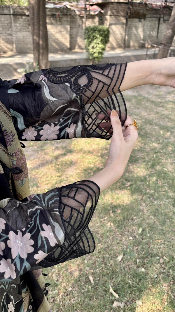 Black Floral Winter Embroidered 3-Piece Suit