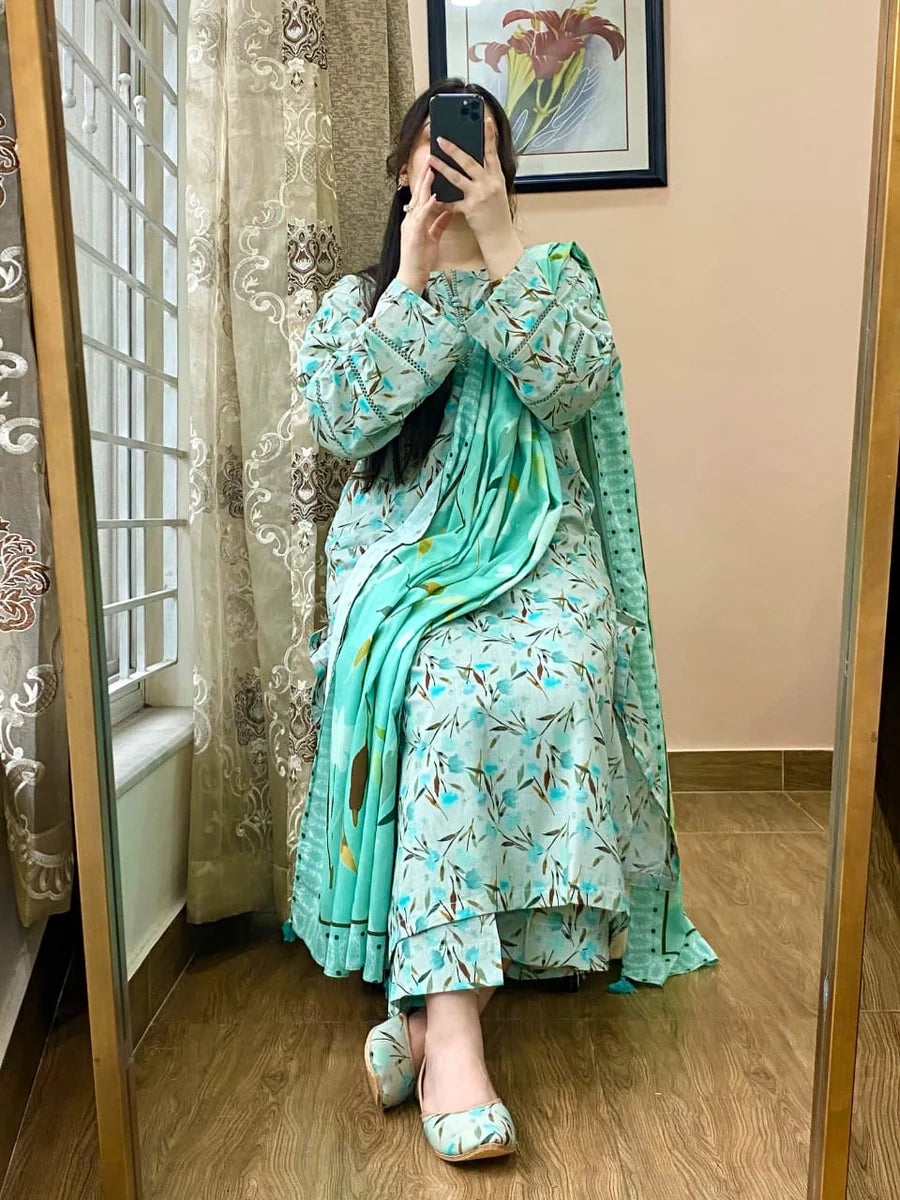 3 Piece Printed Lawn Suit with Dupatta – Mid Season Casual Elegance