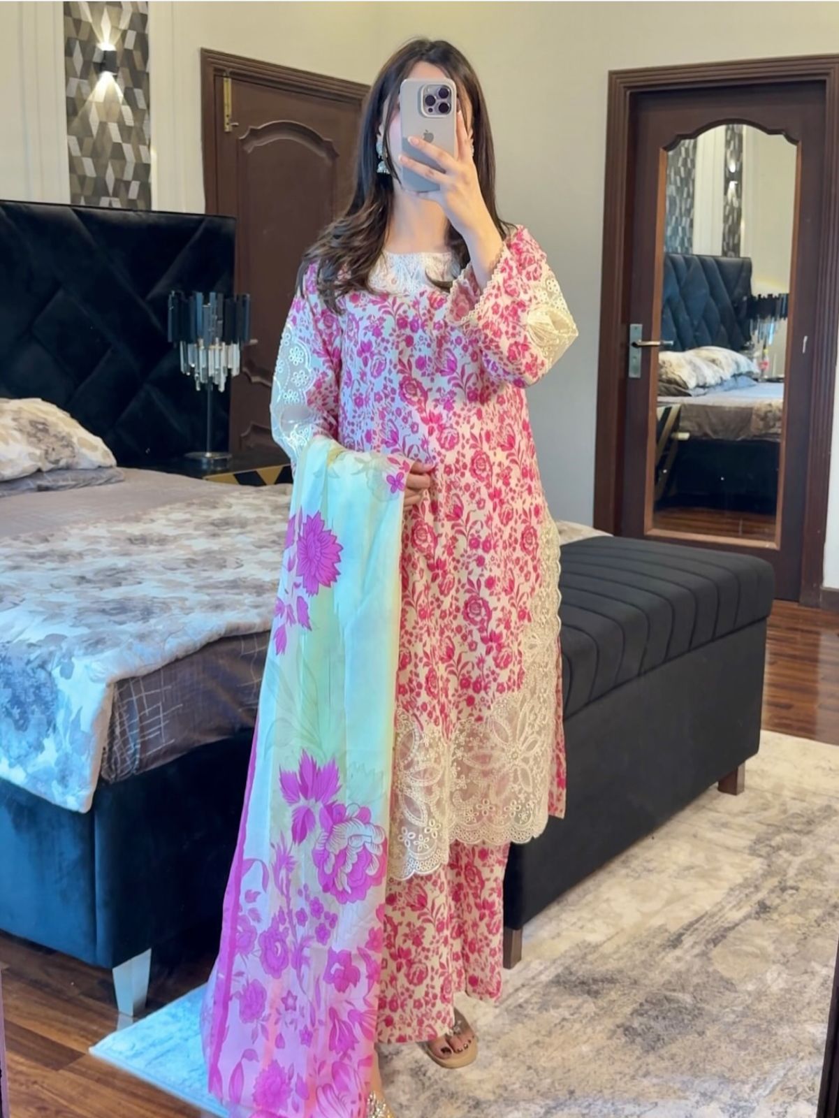 3pcs suit beautiful cutwork embroidered