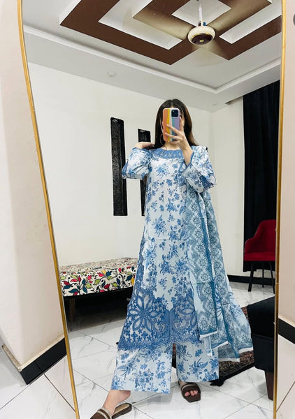 Blue & White Floral 3-Piece