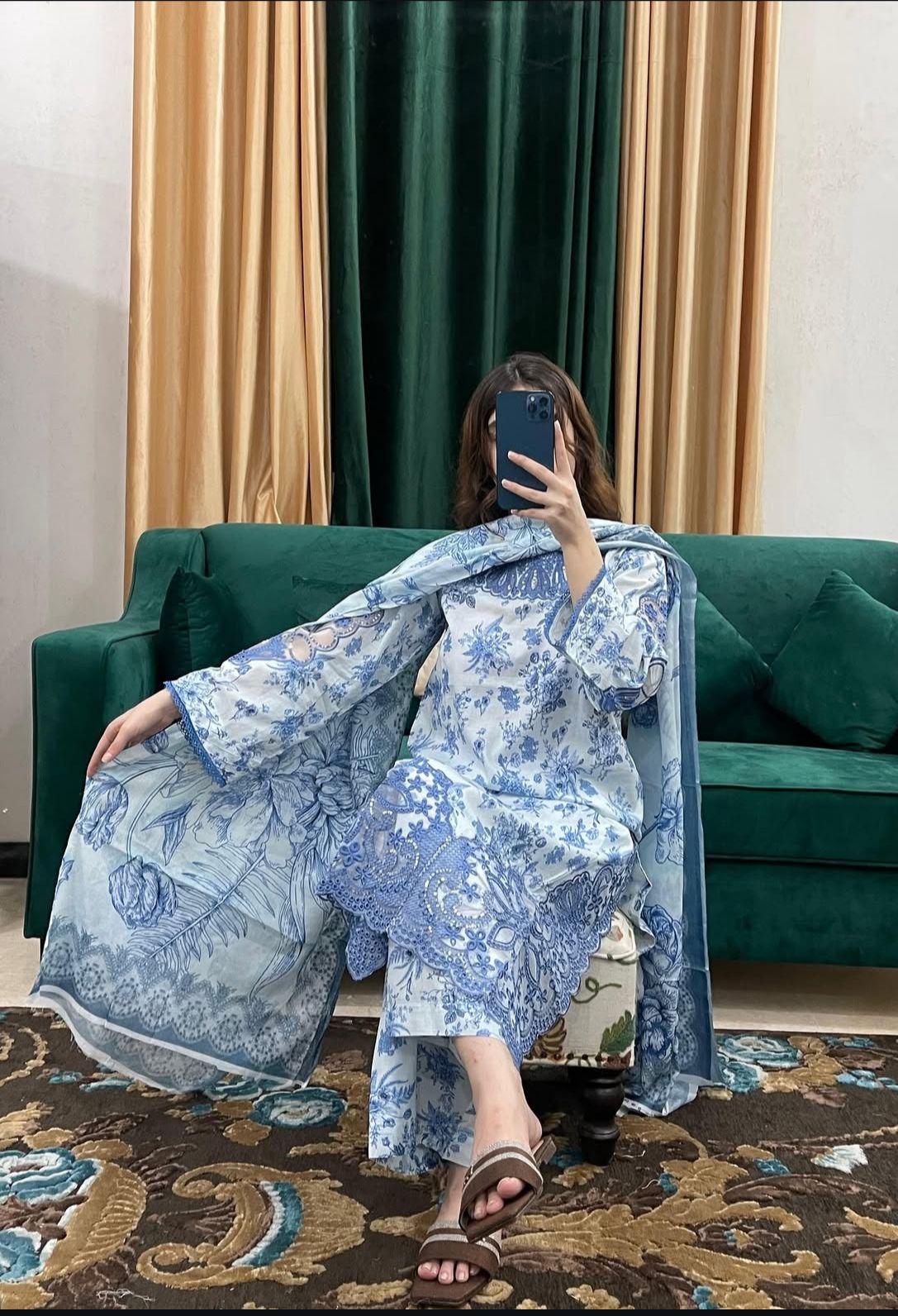 Blue & White Floral 3-Piece