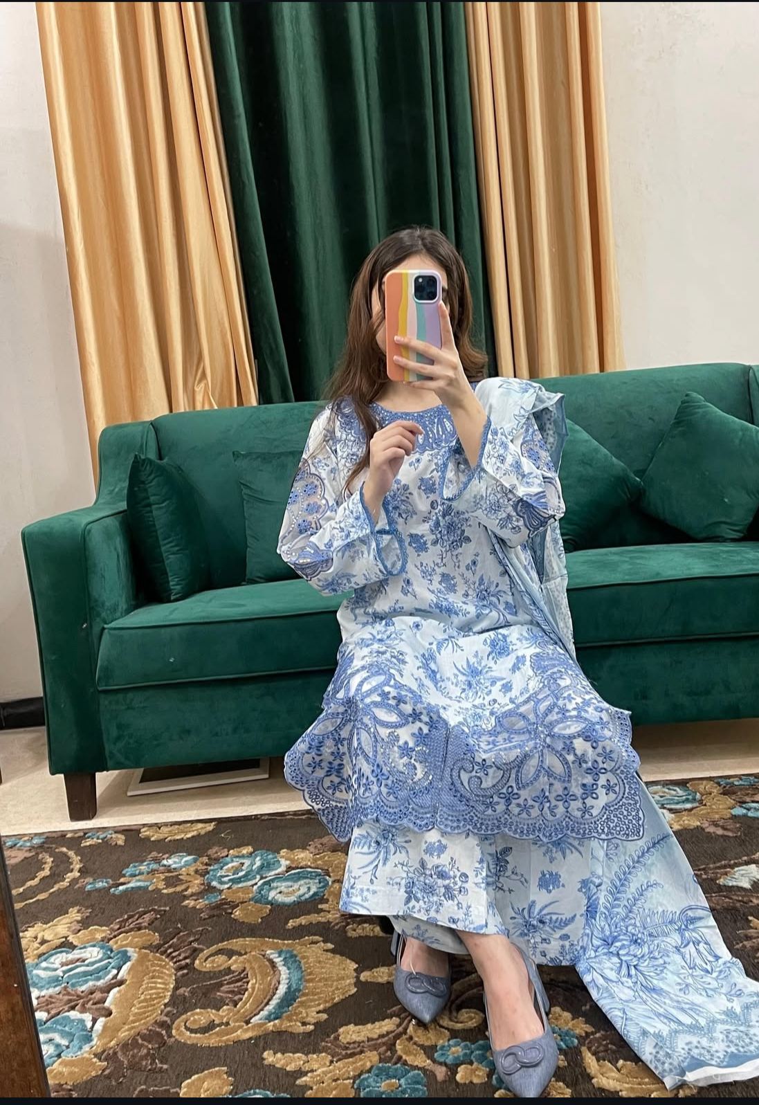 Blue & White Floral 3-Piece