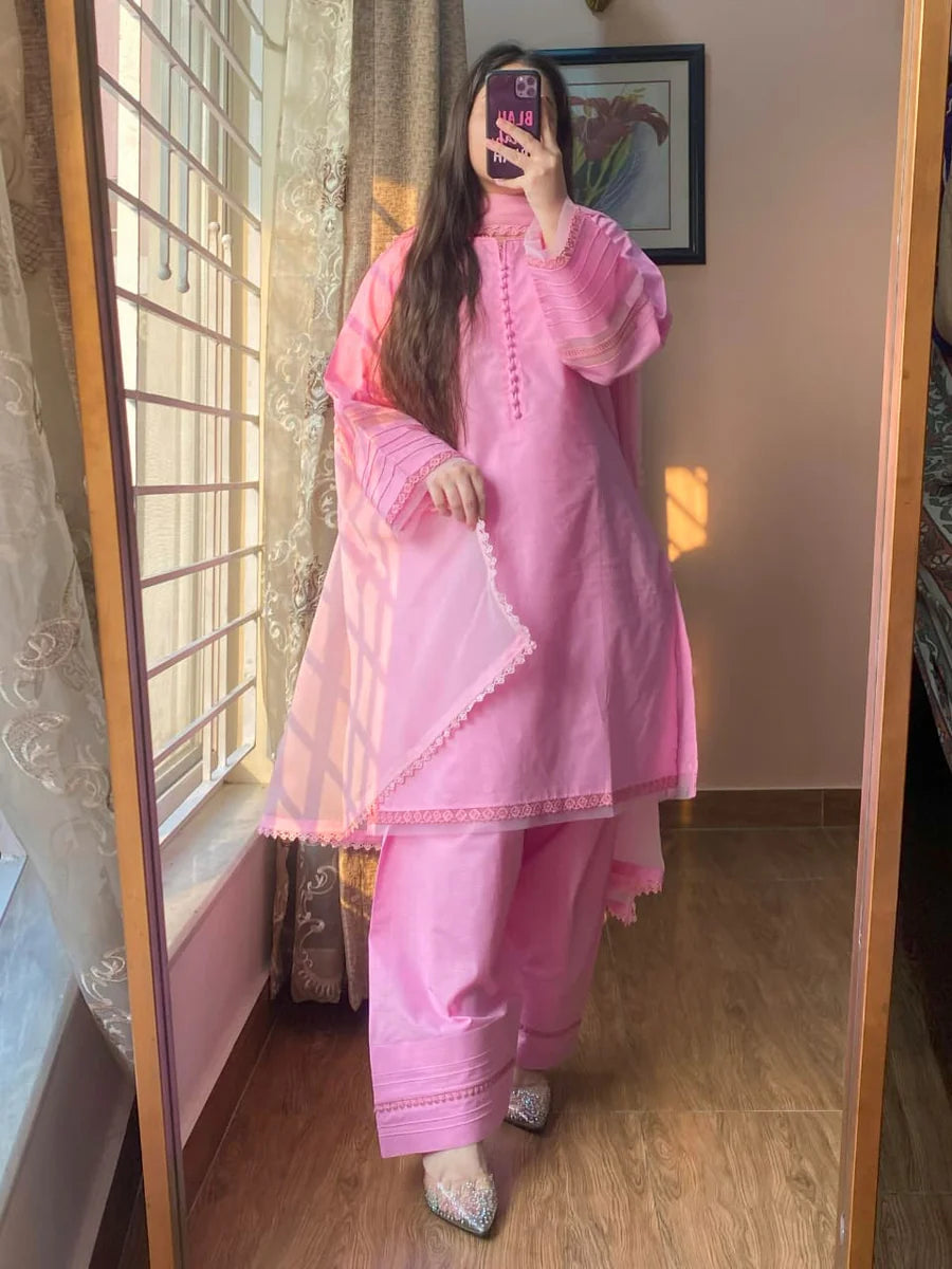 Winter Bliss – Soft Pink Cotton 3-Piece Suit
