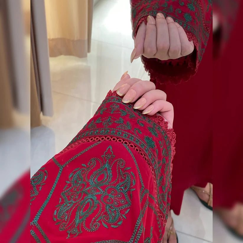 Cardinal Maroon Embroidered 3PC