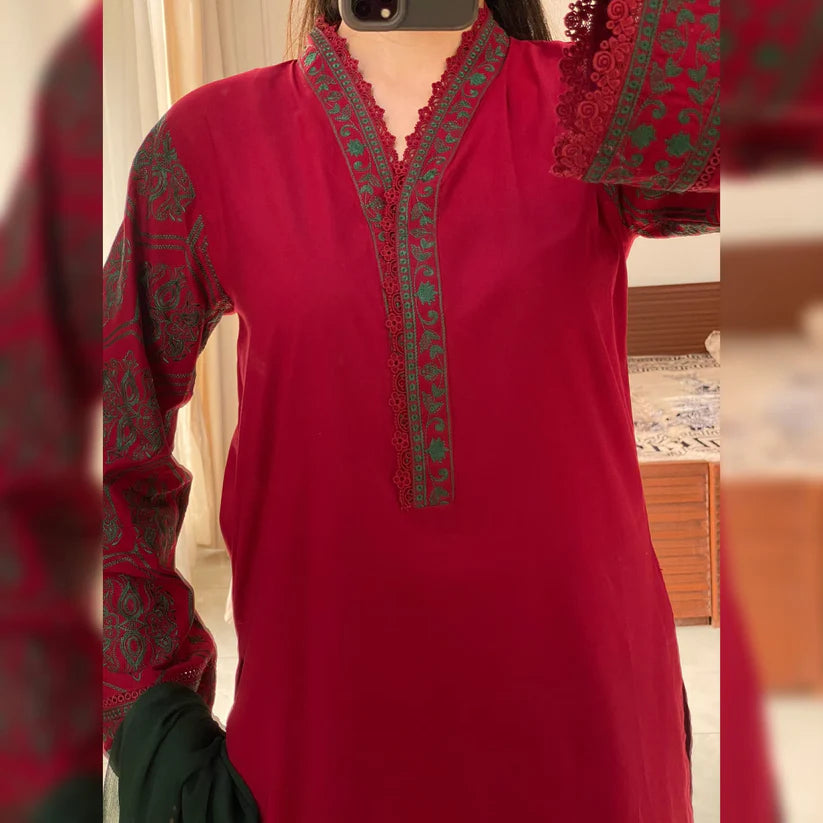Cardinal Maroon Embroidered 3PC