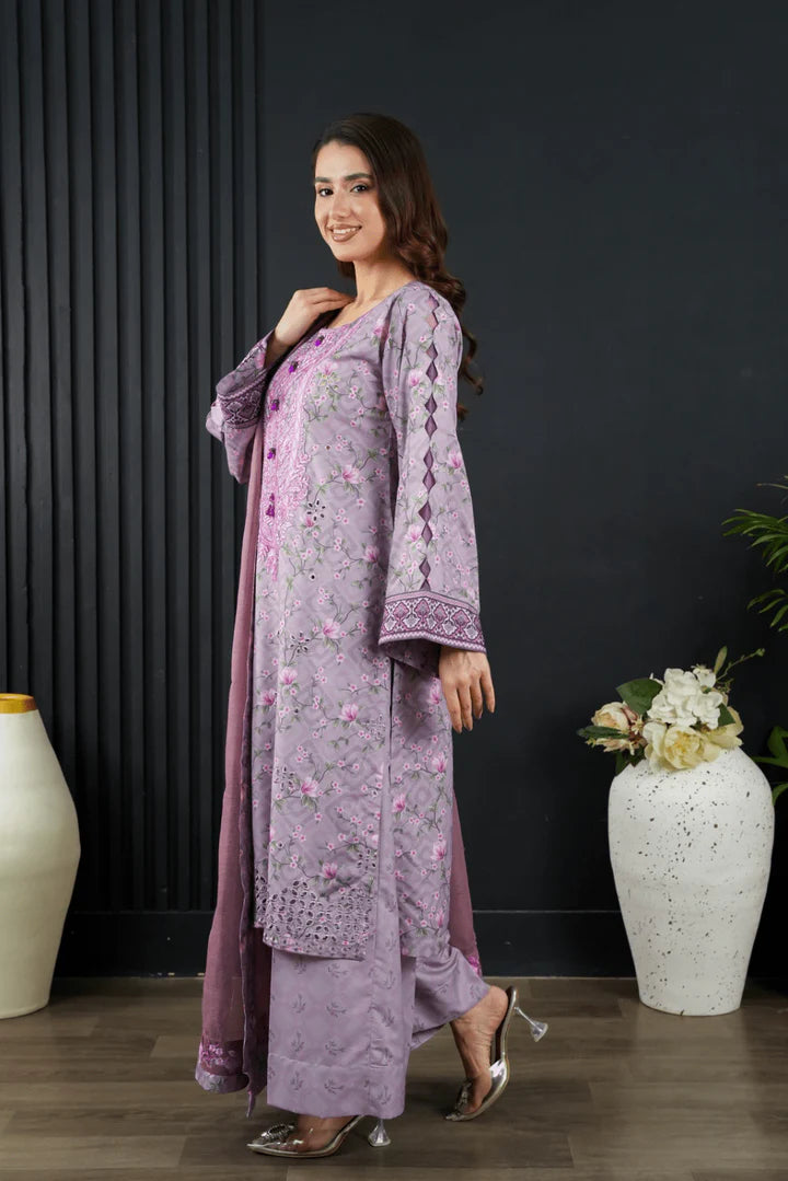 Lavender Floral Embroidered 3-Piece