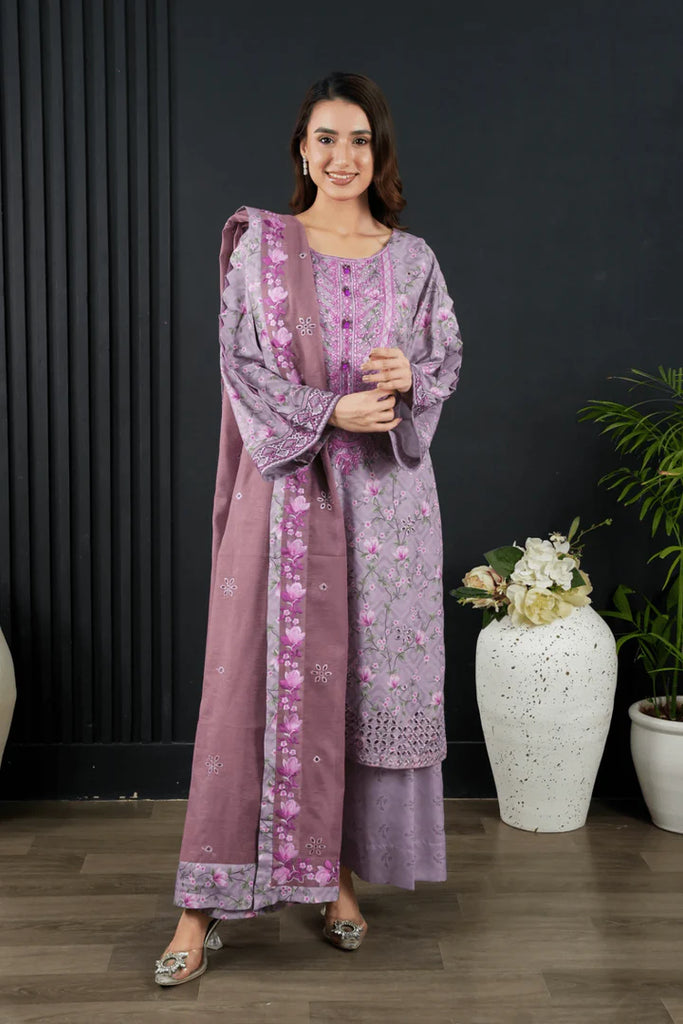 Lavender Floral Embroidered 3-Piece
