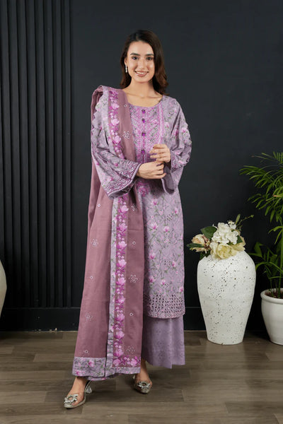 Lavender Floral Embroidered 3-Piece