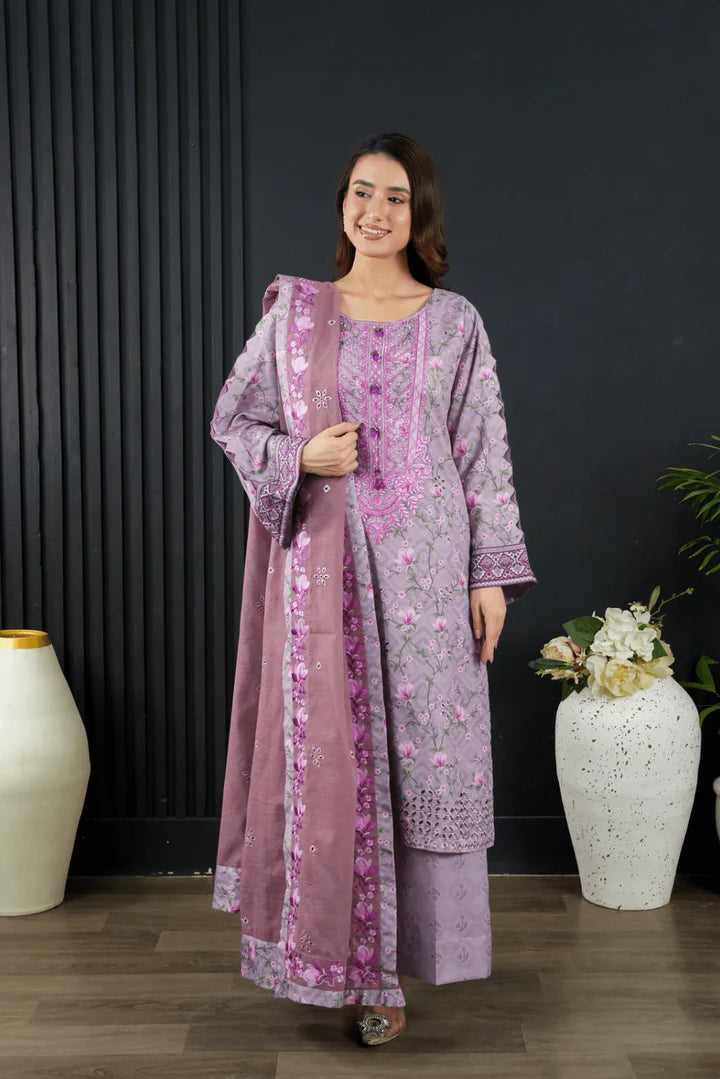 Lavender Floral Embroidered 3-Piece