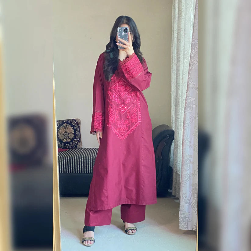 burgundy Embroidered 3PC