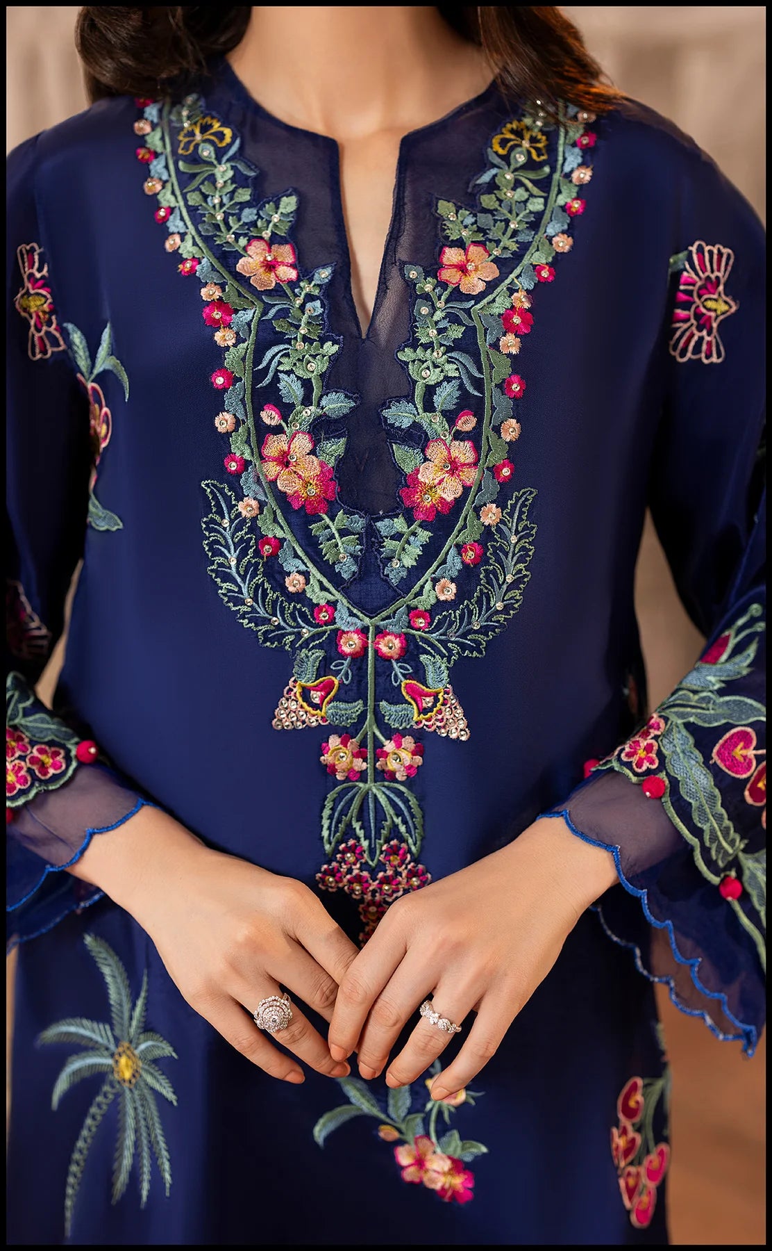 Luxury Embroidered Winter 3-Piece Dress – Navy Blue Elegance