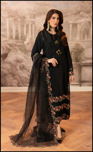 Winter Luxury Embroidered 3 Piece Karandi Suit – Black Rose Elegance