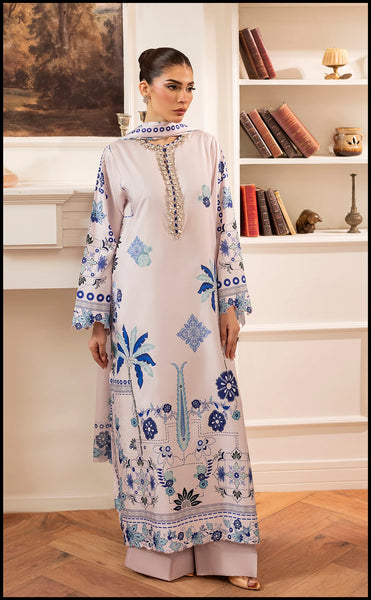 Winter Digital Printed 3 Piece Khaddar Suit – Frosty Blue Charm